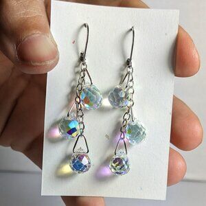 Hand-made AB finished glass beads on stainless steel lever back earrings. New!